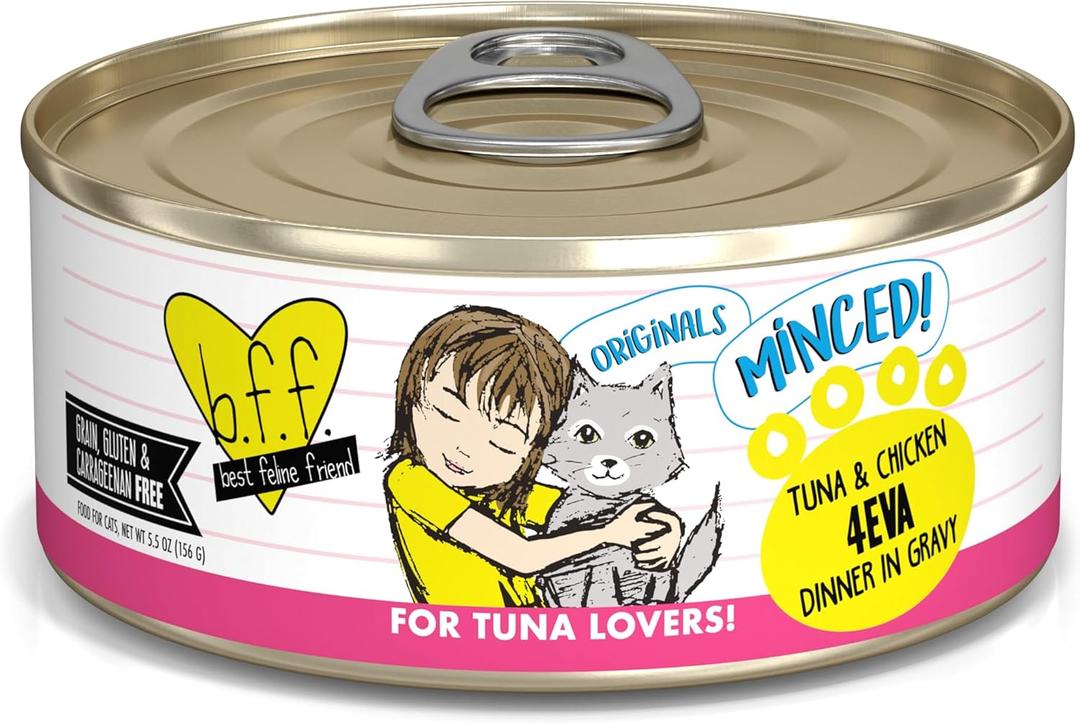 Weruva BFF Minced Natural Wet Cat Food, Tuna and Chicken 4 Eva in Gravy, 5.5oz Can, Pack of 24 (EXP 12/31/28)
