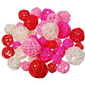 Patelai 36 Pcs Wicker Rattan Balls Decorative Balls for Vase Centerpiece Bowls Orbs Filler for Home Decor,4 Sizes(White, Pink, Rose, Red)