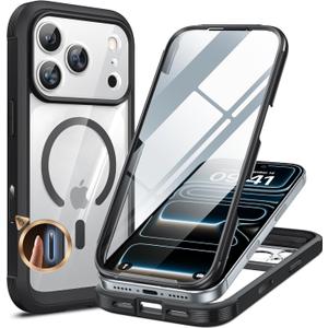 Miracase for iPhone 17 Pro Max Case 6.9" Full-Body Phone Case with Built-in Glass Screen Protector& Full Camera Protector, Camera Control [Magnetic with MagSafe] Drop Proof 17 ProMax Cover, Black