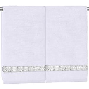 Hahafelt 2 Pcs White Sparkling Hand Towels with Pearl for Bathroom 100% Cotton Glitter Soft Elegant Hand Bath Towels Absorbent Machine Washable for Spa Yoga Hotel Sport, 29.5" x 13.8"