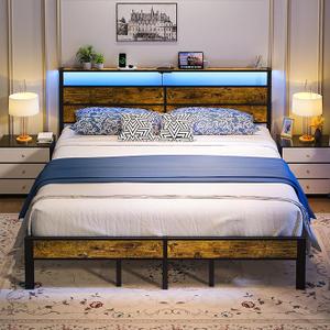 Liians King Size Bed Frame with USB Type C Charging Station Headboard, Smart LED Lights, Metal Platform Noise Free, No Box Spring Needed, Easy Assemably