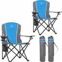 LET'S CAMP Oversized Outdoor Folding Camping Chair, 2 Pack Heavy Duty Arm Chairs with Cup Holder and Storage Bag, 350 LBS Weight Capacity, Blue