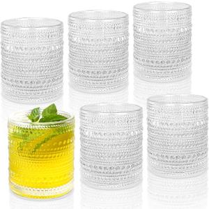 Cocktail Glasses 10 oz Hobnail Drinking Glasses Set of 6, Vintage Glassware, Textured Glass Cups Bubble Glasses Water Glasses Old Fashion Jupiter Glasses Set, Clear