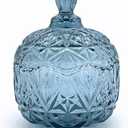 Colorful Crystal Glass Candy Snack Barrel Storage Jar Embossed Luxury Cookie Buffet Canister With Lids Jewelry Box Jar Biscuit Containers(Blue Grey)