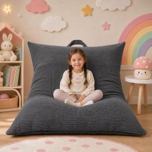 HUGHEAVEN Comfy 3-in-1 Kids Bean Bag Chair, Removable Cover Floor Chair, 51"D x35"W x 12"H