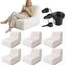 6 Pcs Inflatable Chairs for Adults, Blow up Couch with Electric Air Pump, Inflatable Chairs for Movie Night Flocking Portable Blow up Furniture Beanbag Sofa for Living Room Party (Beige)