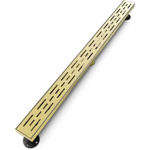 WEBANG 36 Inch Linear Shower Drain Rectangular Floor Drain with Accessories Rainline Pattern Cover Grate Removable SUS304 Stainless Steel CUPC Certified Brushed Gold