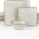 Famiware Dinnerware Sets for 4, Ocean Square 11-Piece Kitchen Plates and Bowls Sets, Reactive Glaze, Microwave and Dishwasher Safe, Scratch Resistant, Cappuccino White