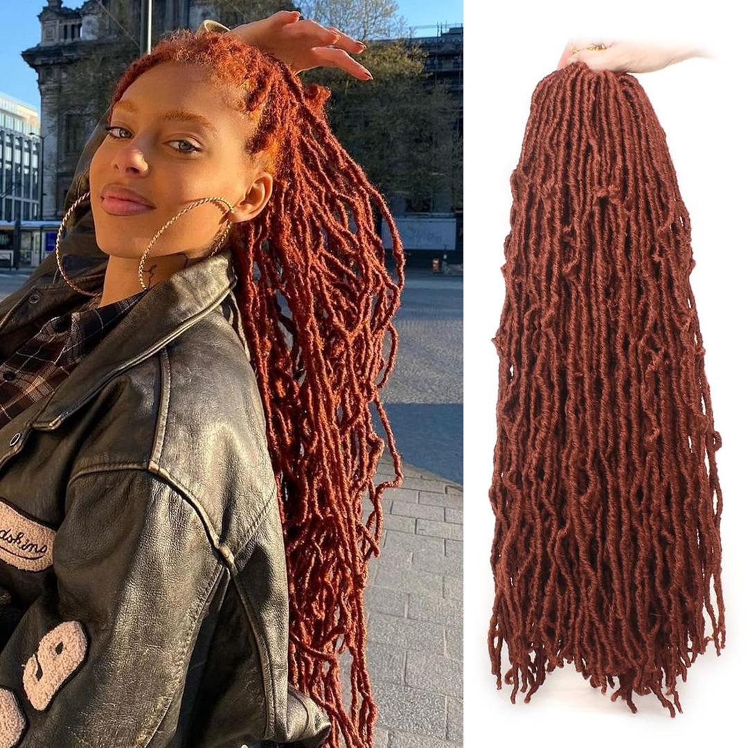Leeven New Soft Locs 24 Inch Distressed Butterfly Faux Locs 6 Packs Copper Red Boho Goddess Locs Long Ginger Crochet Braids Hair Pre Looped Curly Synthetic Braiding Hair for Women #350 (24 Inch (Pack of 6))