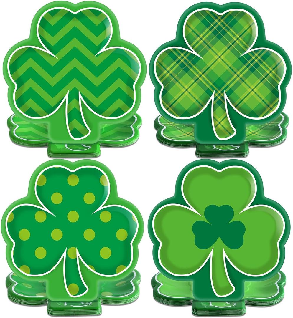 ZOIIWA 48Pcs St. Patrick's Day Party Decorations Green Shamrock Paper Plates 9 Inch Lucky Clover Dinner Plates Irish Festival Disposable Tableware for Irish Holiday St Patrick's Theme Party Supplies