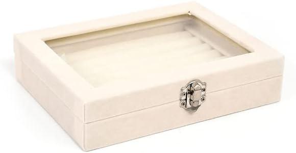 Fashion Portable Velvet Jewelry Ring Box Jewelry Display Organizer Box Tray Holder Earring Jewelry Storage Case Showcase (Beige)