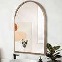 Arched Wall Mirror Aluminum Alloy Frame Bathroom Mirror Brushed Metal Vanity Wall Mounted Mirror for LivingRoom Bedroom Entryway Room Home Decor Brass 16"x12"