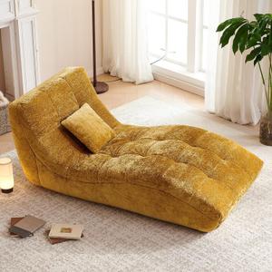 Chaise Lounge Chair with Curved Back, Modern Upholstered Recliner Sofa, Tufted Accent Lounger Comfortable Lazy Chair for Bedroom, Apartment (Yellow), 59.06" L x 30.71" W x 25.59" H