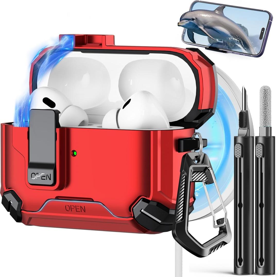 Compatible with AirPods Pro 2nd/1st Generation Case,Compatible with Magsafe,Magnetic Automatic Lock with Phone Stand & Cleaning Kit for iPod Pro Charging Case (USB-C/Lightning Cable)