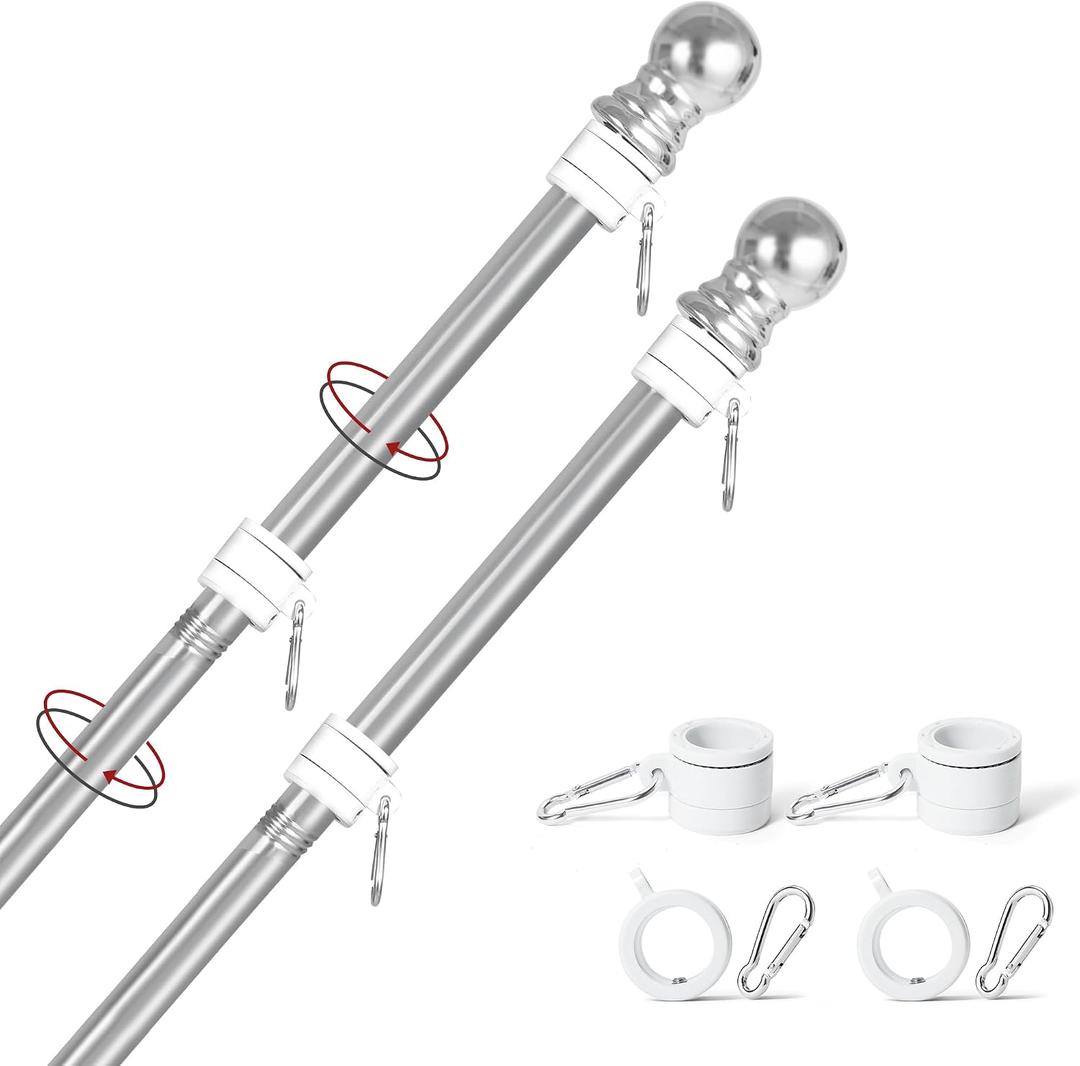 Yeesun Flag Pole,6FT Flag Pole Kit(2 Packs) for 3' x 5'American Flag, Flag Pole Holder for Outside House,Truck & Boat Use (Without Bracket) (Silver)