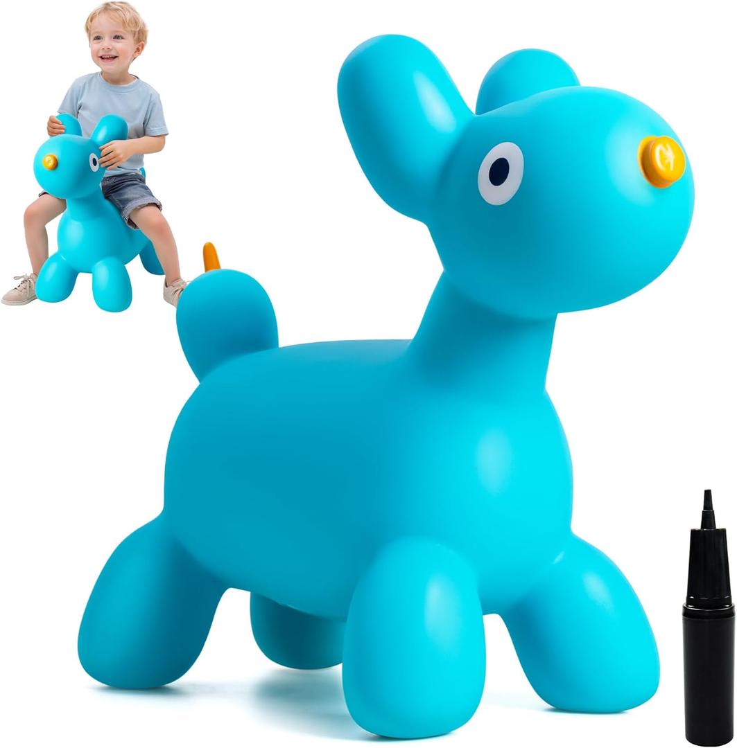 ZOOJOY Bouncy Animal Hopper, Blue Balloon Dog Bouncy Horse for Toddlers 18M+, Inflatable Ride-on Hopping Toys with Pump for Indoor & Outdoor Play, 2 3 4 5 6 7 Years Birthday Gift for Boys & Girls