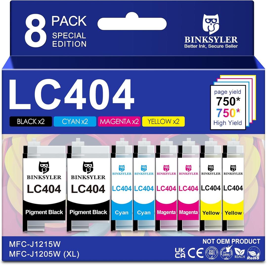 8-Pack LC404 Ink Cartridges Work for Brother MFC-J1205W MFC-J1215W Printer (BK/C/M/Y x2)