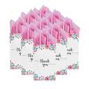 DjinnGlory 50 Pack Small Spring Floral Paper Gift Bags with Handles with Pink Tissue Paper for Boutiques, Thank You Party Favor Bags for Wedding Baby Shower Birthday Parties, 9x5.5x3.15 Inch (White)