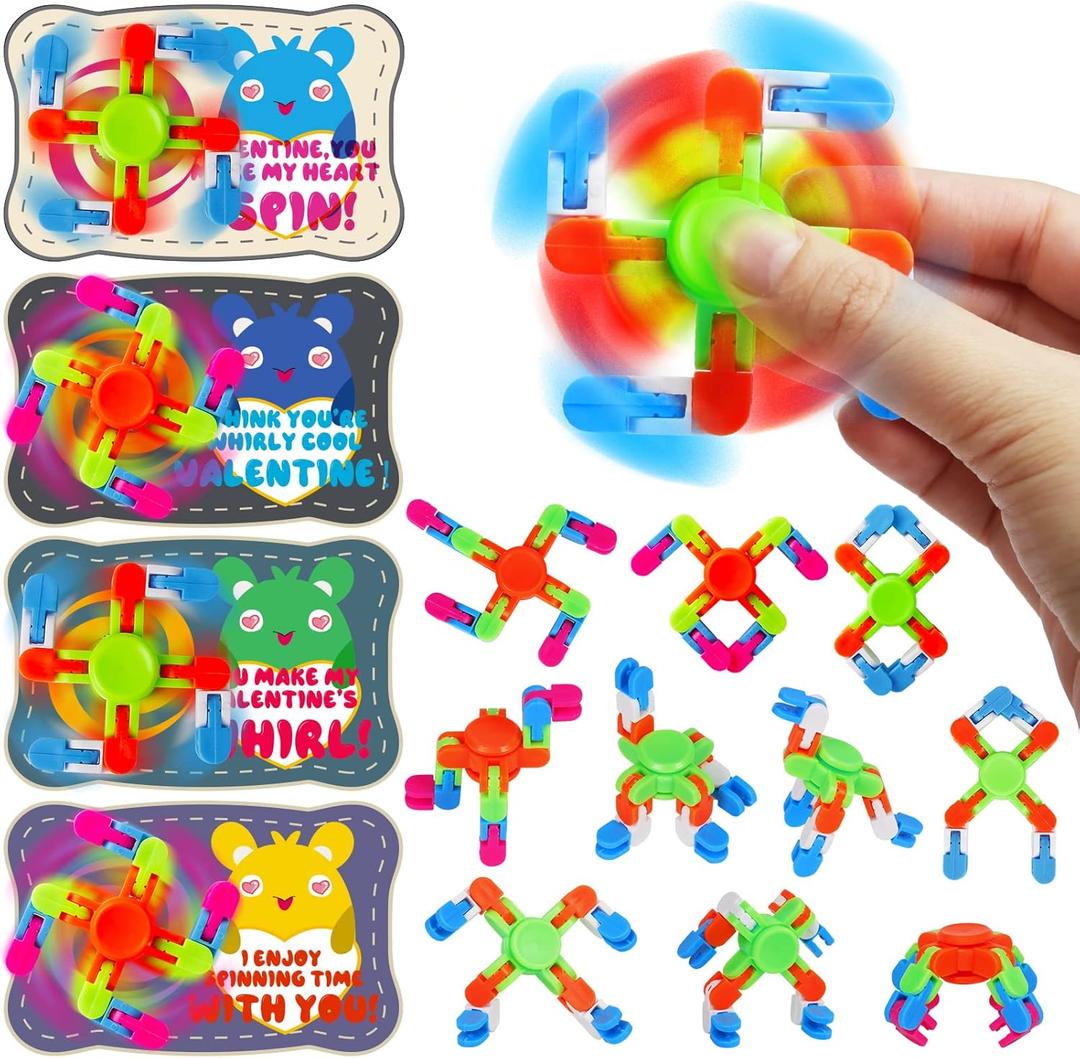 DG-Direct 28 Packs Valentine's Day Cards with fidget spinner Toys, Kids Valentine Party Favor, Valentine's Day School Classroom Prizes, Valentine Exchange Gift
