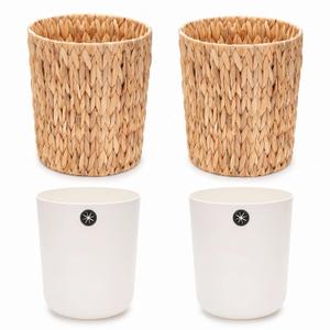 2pcs Small Wicker Trash Can with Removable PVC Liners, 3 Gallon | Bathroom Rattan Trash Can, Handwoven Narrow Waste Basket for Bedroom, Office, Toilet, 11 x 10 x 8.6 in