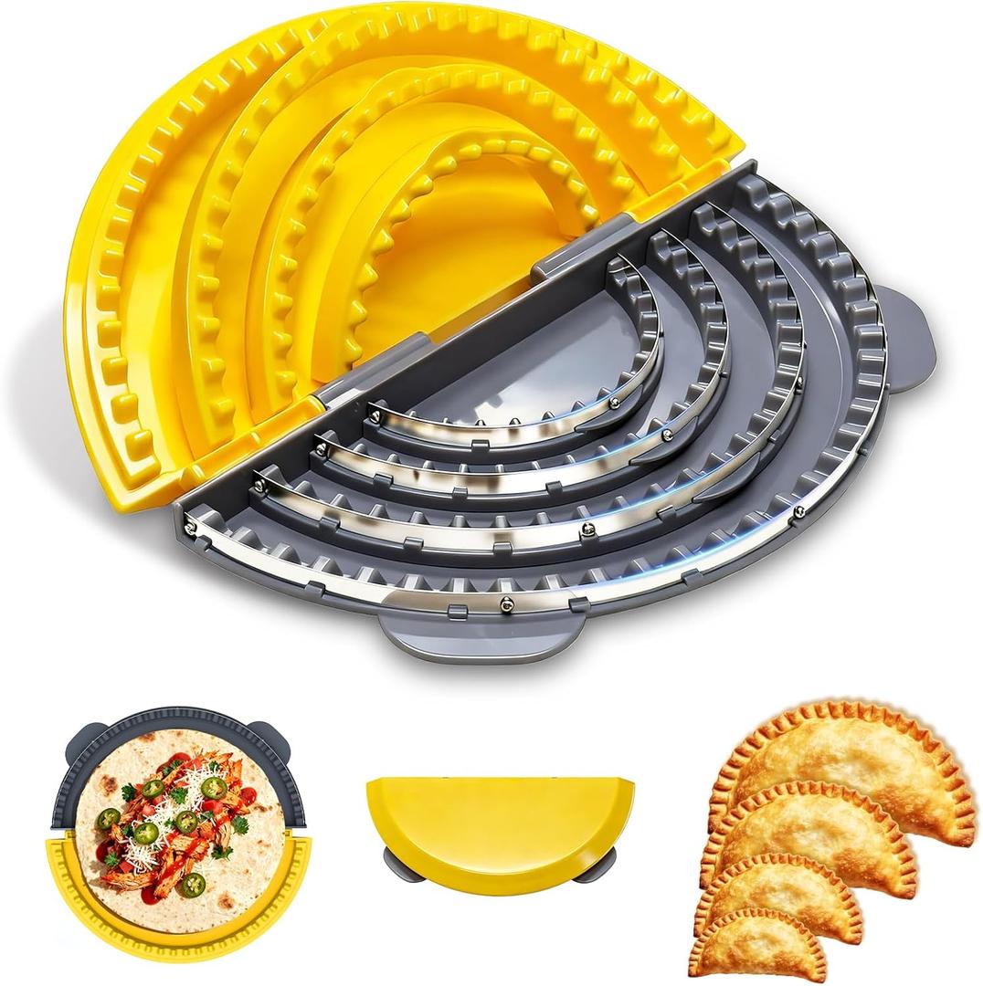 Adjustable 4 In 1 Empanada Maker Press - 4/6/8/10 Inch Large Tortilla Sealer with Steel Cutting Blade,Leak Proof Wave Tooth Design for Wraps,Burritos,Tortilla,Pasties,Pierogi,Pastelitos,Dumplings