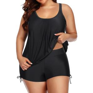 Aqua Eve Plus Size Tankini with Shorts Two Piece Swimsuits for Women Blouson Tummy Control Bathing Suits 24W