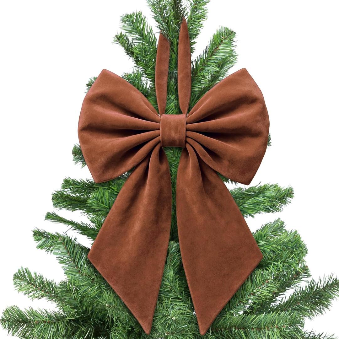 Janinka Christmas Tree Topper Bow 22", Large Bow for Decor, Birthday Party Backdrop, Ribbon Hanging Decor for Christmas Room Backdrop Wedding Party Coquette Room Decorations(Brown,Velvet)