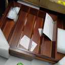 KitchenEdge Premium Silverware, Flatware and Utensil Organizer for Kitchen Drawers, Expandable 14.5 to 25 Inches Wide, 10 Compartments, Food-Safe Premium Acacia Wood Finish Kitchen Storage Tray