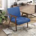 Lexicon Mid Century Modern Accent Chair, Upholstered Lounge Armchair, Single Sofa Seat, Brown Finish Solid Wood Framed Comfy Side Chairs for Living Room/Bedroom/Office/Waiting Area, Blue