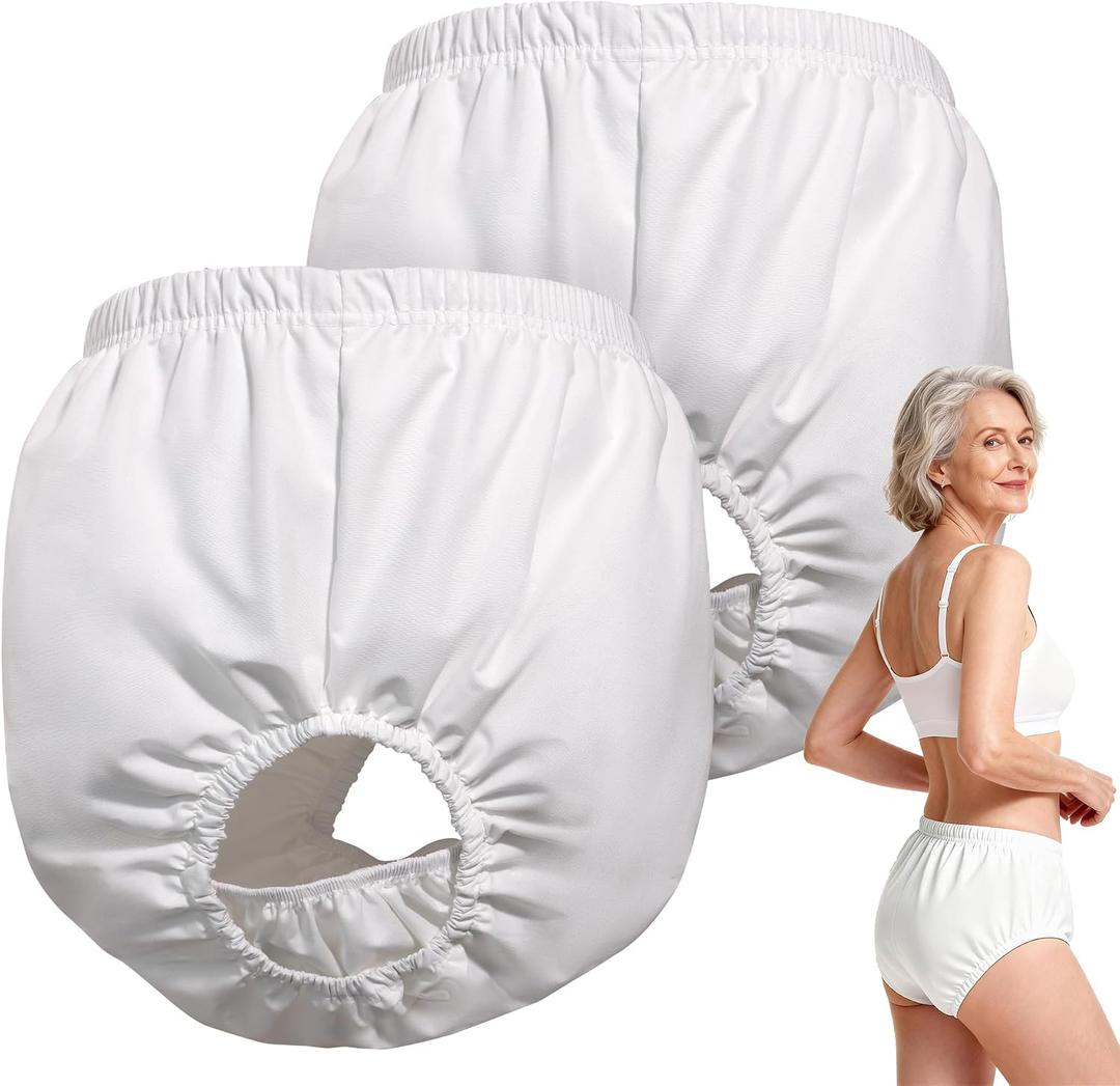 2 Pack Unisex Washable Adult Waterproof Diaper Covers for Incontinence, Leak-Proof Protection, Comfortable Adjustable Rubber Pants (White, XL)