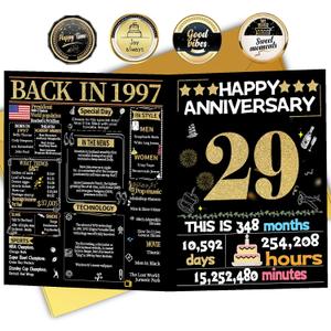 Joycard 29th Anniversary Card for Women Men, Wedding Card for Wife Husband, Sweet Marriage Decorations Gifts for Couple, Perfect for Her Him on Anniversary Day, Back in 1997