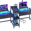 Furologee 2 Person Gaming Desk with LED Lights, 71 Inch Computer Desk with Power Outlets and Monitor Stand, Double Desk with Storage Bag and Headphone Hooks, Study Writing Table for Home Office, Black (Black Carbon Fiber)