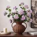 4 Pcs 33" Tall Artificial Snowball Hydrangea Flowers, Silk Hydrangeas with 20 Heads Long Stem for Tall Vase Decor, Wedding Table Centerpiece, Outdoor Living Room Arrangement(White Purple)