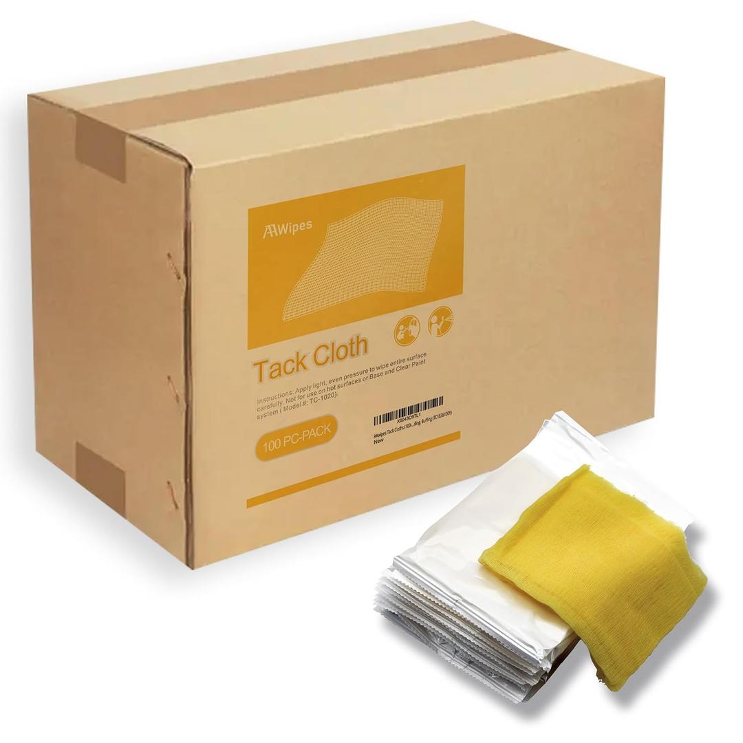 AAwipes Tack Cloths (100-Pack 100% Cotton Rags, Light Yellow, 18" X 36") Professional Grade Remove Dust for Woodworking, Painting, Automotive, Metal, Sanding, Buffing (TC1836100Y)