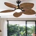 DWVO 52" Tropical Ceiling Fan with Light & Remote, LED Tri-Color Temperature, 5 Blade Ceiling Fans Reversible 6 Speeds w/Quiet DC Motor for Bedroom, Living Room, Dining Room