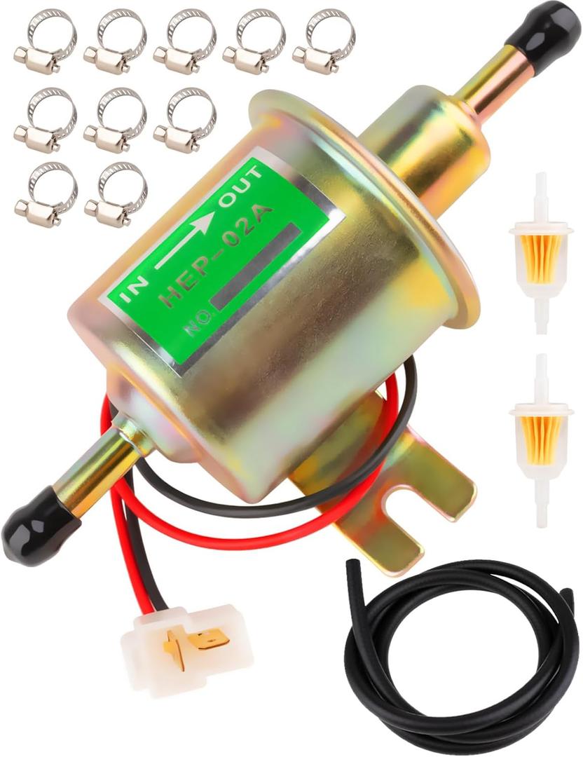 Clatoon Universal Electric Fuel Pump Kit 12V with 6.56 FT 5/16" ID Fuel Line, Inline Low Pressure Fuel Pump 3-6 PSI for Carburetor Lawn Mowers Small Engine Motorcycles ATVs and More
