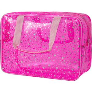 Clear PVC Star Large Cosmetic Bag, Transparent Large Zippered Opening Makeup Bag, Portable Waterproof Travel Bag with Handle, Gym, Swimming and Beach Bag (01Pink)