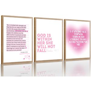 3pcs Pink Bible Verses Wall Art Christian Aesthetic Wall Decor Pictures Preppy Inspirational Scripture Quote Canvas Posters Prints for Girly Bedroom Preppy Religious Decor 12x16in Unframed