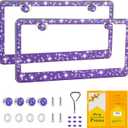 FIISFIIS Bling License Plate Frame for Women,2 Pack Premium Stainless Steel Rhinestone License Plate Holder,Handmade Glitter Crystal Diamond Lincense Plate Cover for Girl,Bedazzled Sparkly Caps-Violet