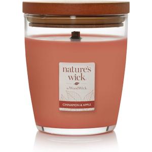 WoodWick Nature's Wick Cinnamon & Apple Scented Candle, 10oz with Wooden Lid, Crackles at it Burns, Fall