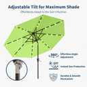 10FT Solar Umbrella 32 LED Lighted Patio Umbrella Table Market Umbrella w/Tilt and Crank, UV-Resistant Outdoor Umbrella for Pool, Garden, Deck, Apple Green