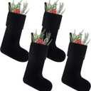 Soulchen 4 Pieces Christmas Velvet Stocking 10 x 19 Inch Xmas Hanging Stockings Sock for Fireplace Christmas Tree Ornament Holiday Season Party Decorations (Black)