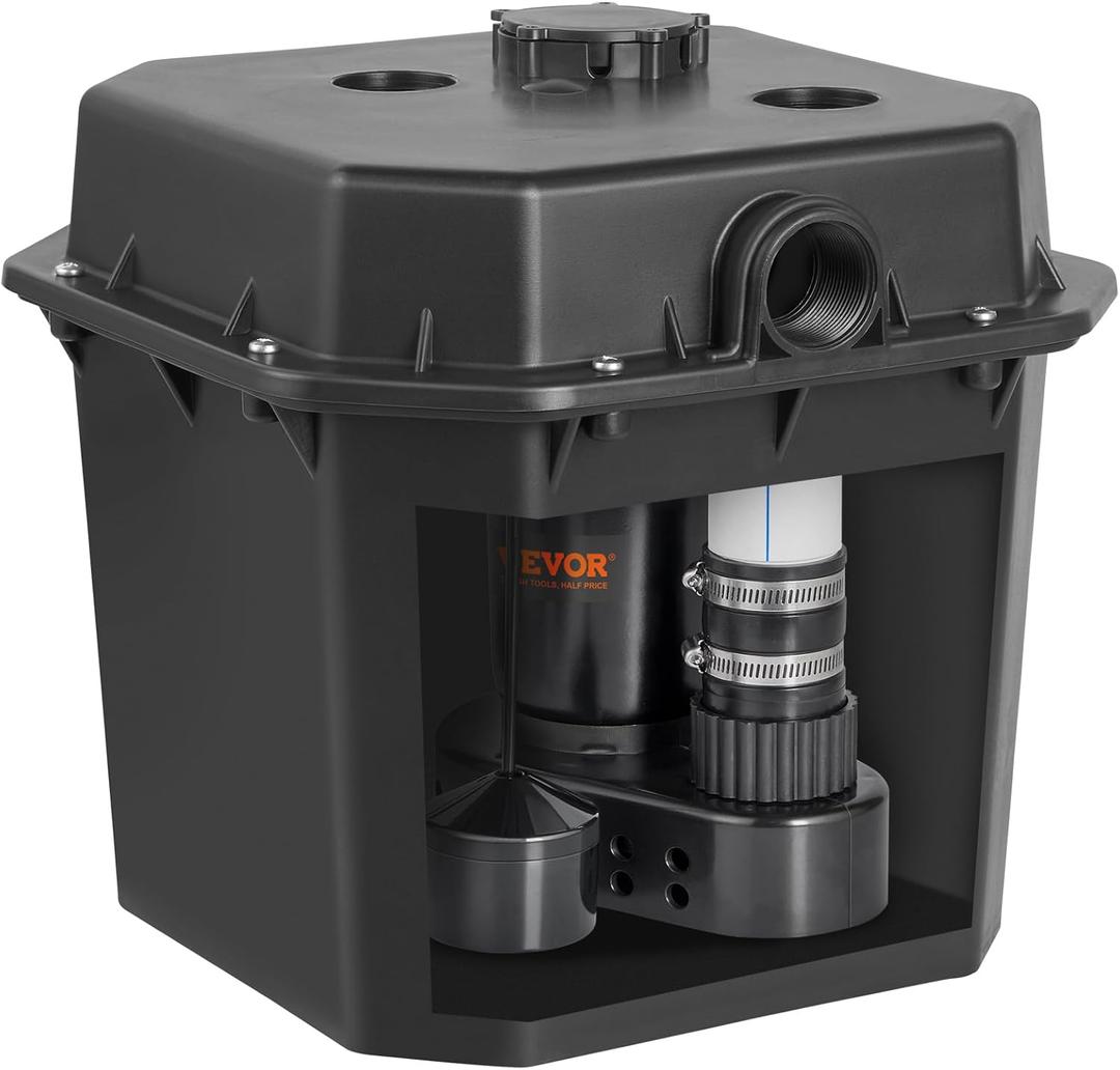VEVOR Utility Sump Pump, 1/2 HP, 120-Volt, 3500 GPH Flow, 28 ft Head, Under-Sink System with 6 Gallon Basin, Automatic Utility/Laundry Pump, Drain Pump with 1-1/2" NPT Outlet, Black