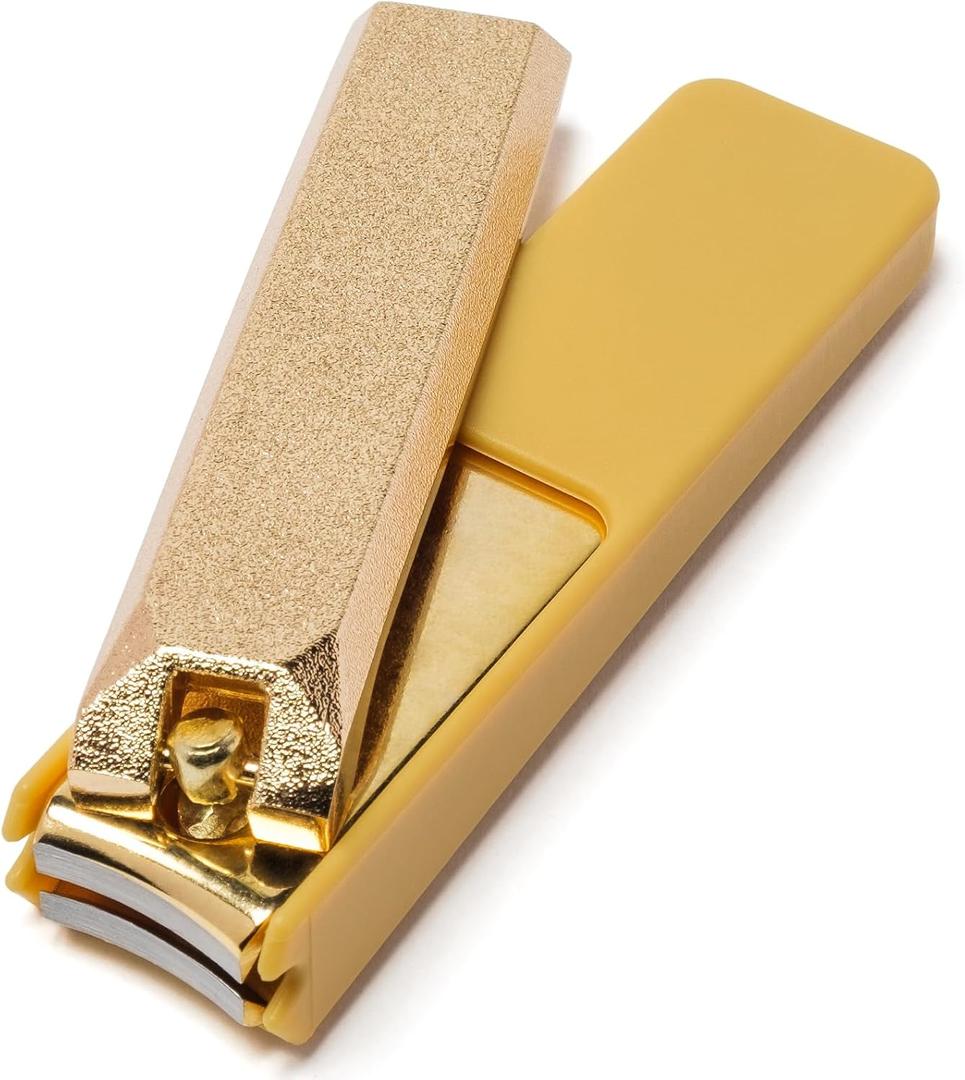 Samurai-Inspired Japanese Nail Clippers, Precision Curved Carbon Steel Blade, Made in Seki Japan, Built-in Nail File & Anti-Splash Cover, Premium Grooming Tool (Gold)