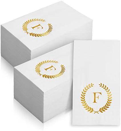200 Pack Monogrammed Disposable Napkins Gold Foil Letter F Guest Napkins Initial Disposable Hand Paper Towels for Wedding Engagement Baby Shower Party Home Kitchen Bathroom Dinner Decorative Towels