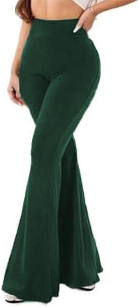 Plus-Size Casual Pants for Women high-Waisted Bell Bottoms Yoga (Green)