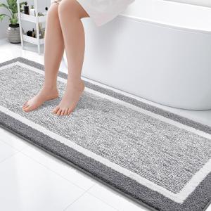 OLANLY Bathroom Runner Rugs 70x24, Long Bath Mats for Bathroom, Dark Grey