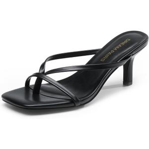 DREAM PAIRS Kitten Heels for Women Flip Flops Slip on Low Heels Open Square Toe Thong Heeled Strappy Sandals Slides Comfortable Dress Shoes, Size 9.5, Black, DWUMFF2503