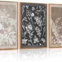 HOURIA 3Pcs Large Plant Leaf Flower Silhouette Framed Canvas Wall Art(16"x24"),Minimalist Botanical Wall Paintings Neutral Floral Wall Decor Modern Black Brown Art Print For Living Room Bedroom Office