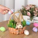 Easter Basket Decoration with Handle, Handmade Straw Bunnies, 12 Hanging Easter Eggs,Carrot Baskets for Easter Egg Candy Storage, Spring and Easter Home Table Decor, Mantle Centerpiece